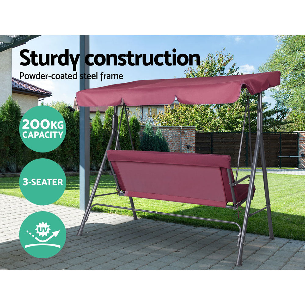 3 Seater Canopy Swing Chair - Wine Red