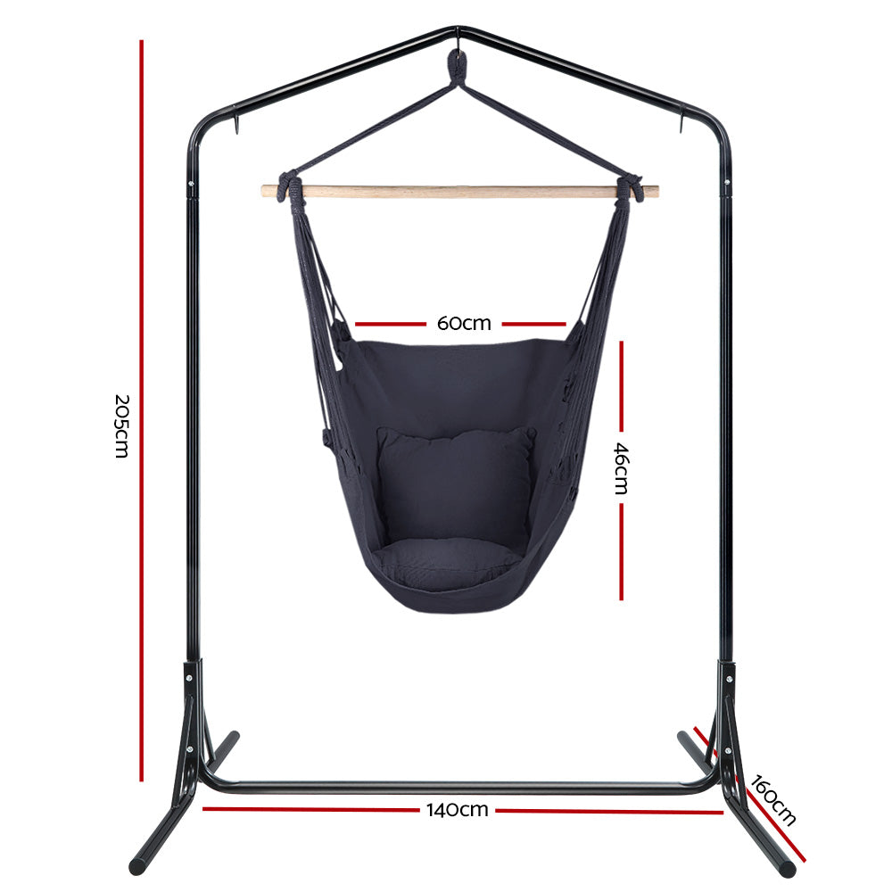 Dark Grey Hammock Swing Chair With Pillow and Stand (3 hooks)