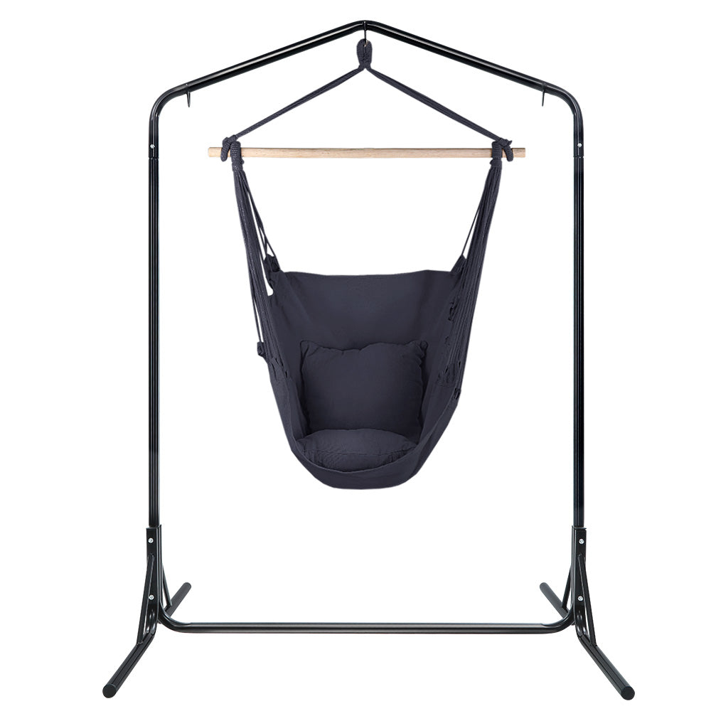 Dark Grey Hammock Swing Chair With Pillow and Stand (3 hooks)