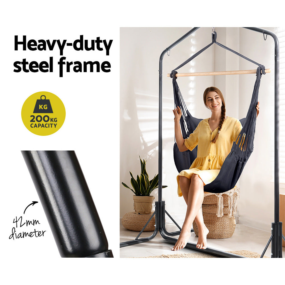 Dark Grey Hammock Swing Chair With Pillow and Stand (3 hooks)