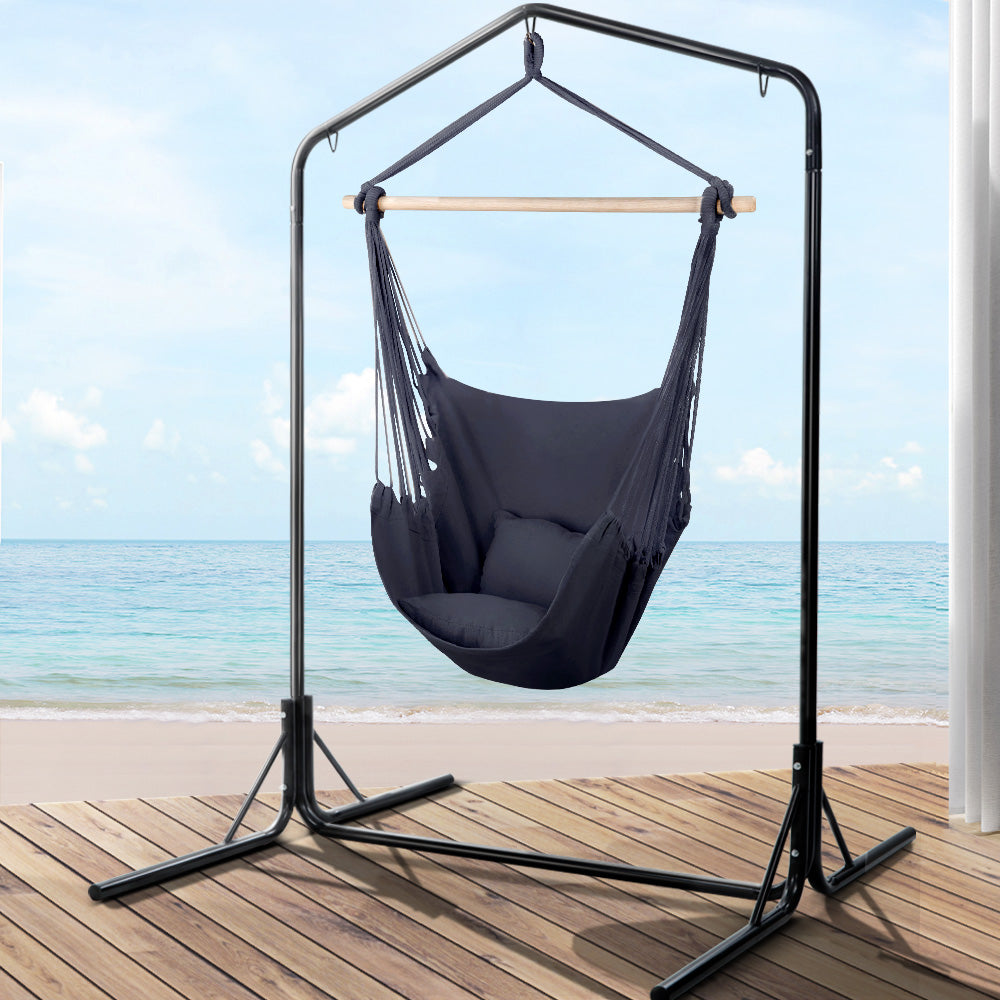 Dark Grey Hammock Swing Chair With Pillow and Stand (3 hooks)