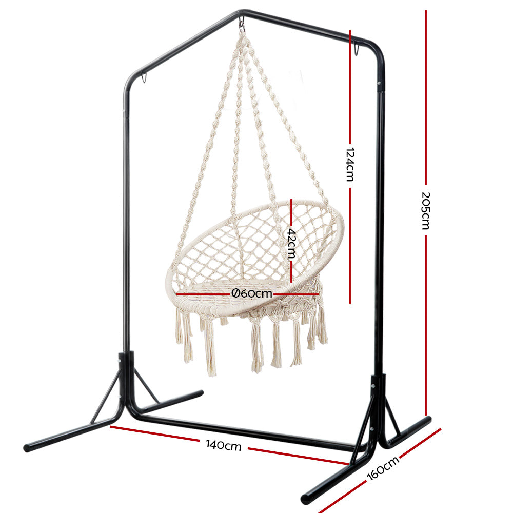 Cream Cotton Hanging Hammock Chair with Stand 124CM Height