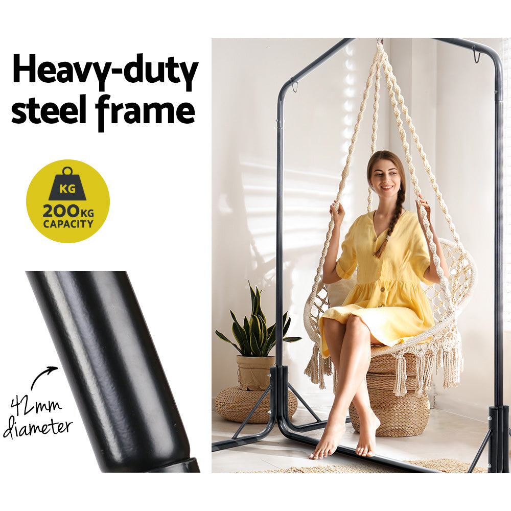 Cream Cotton Hanging Hammock Chair with Stand 124CM Height