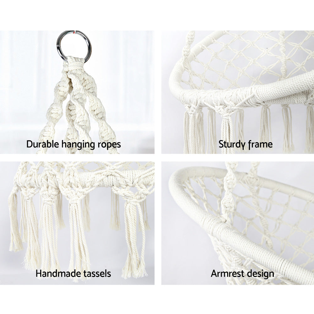 Cream Cotton Hanging Hammock Chair with Stand 124CM Height