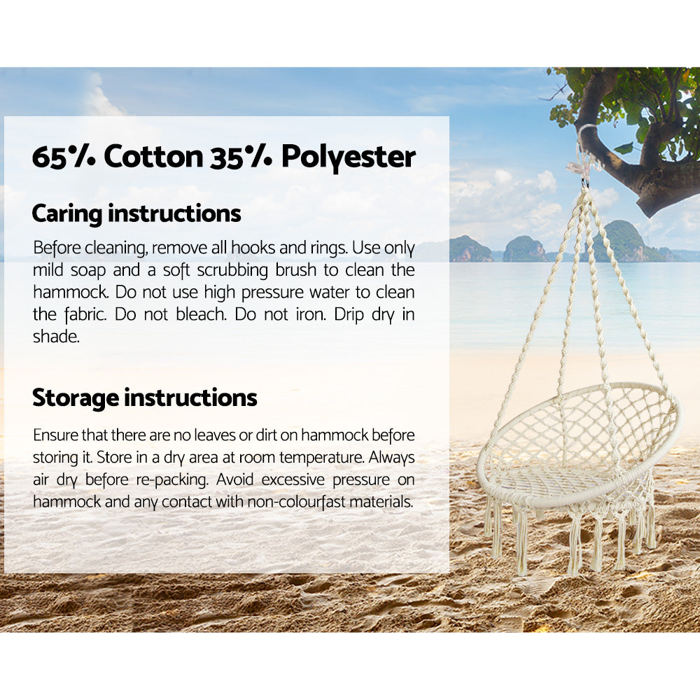 Cream Cotton Hanging Hammock Chair with Stand 124CM Height