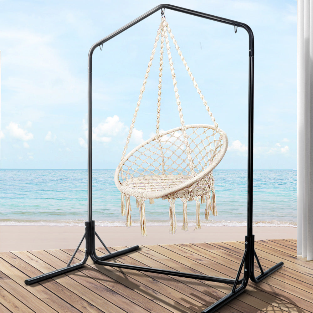 Cream Cotton Hanging Hammock Chair with Stand 124CM Height