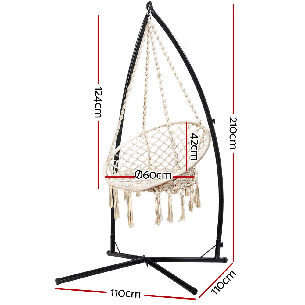 Cream Cotton Hanging Hammock Chair with Cross Base Stand 124CM Height