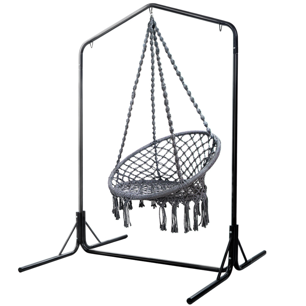 Grey Cotton Hanging Hammock Chair with Stand 124CM Height