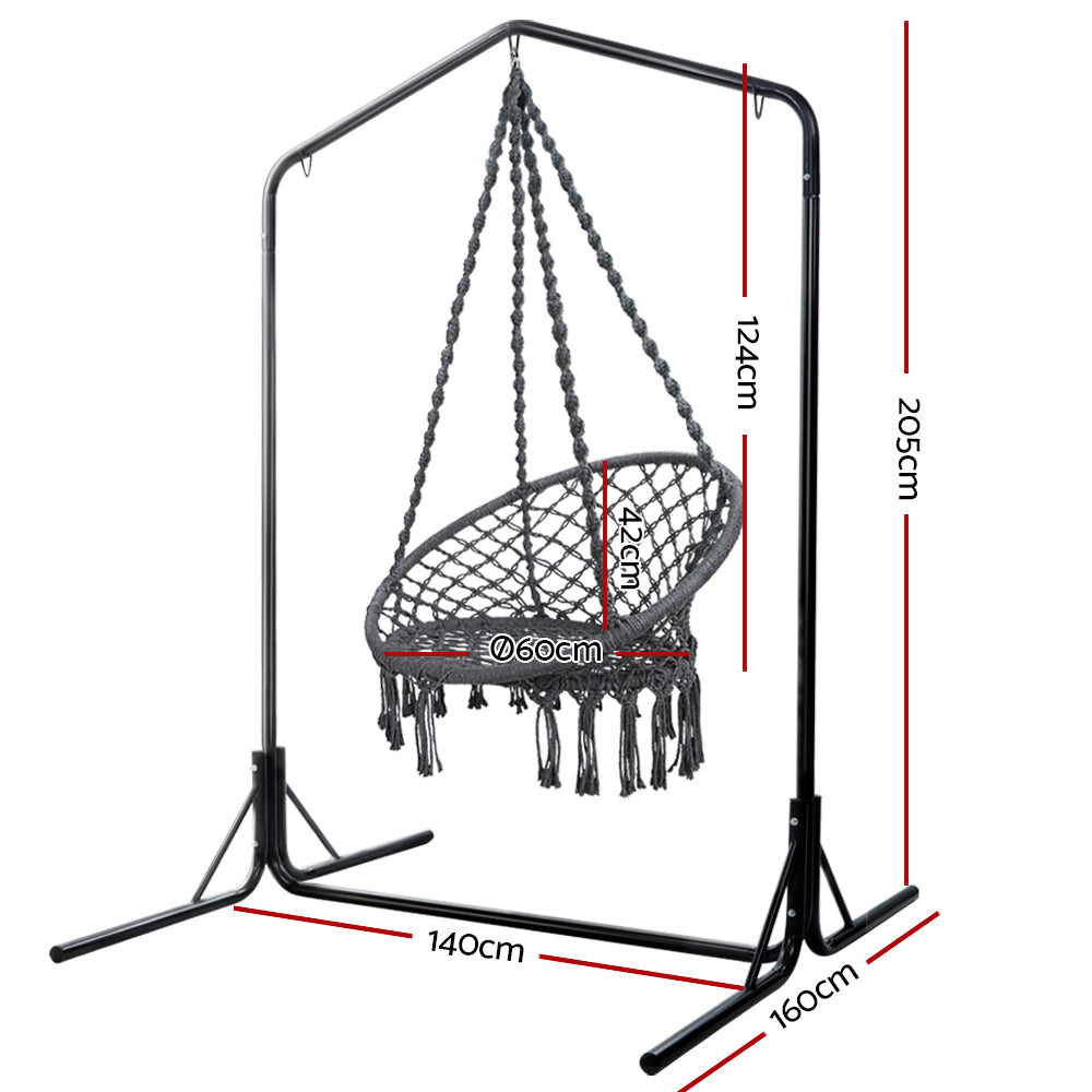 Grey Cotton Hanging Hammock Chair with Stand 124CM Height