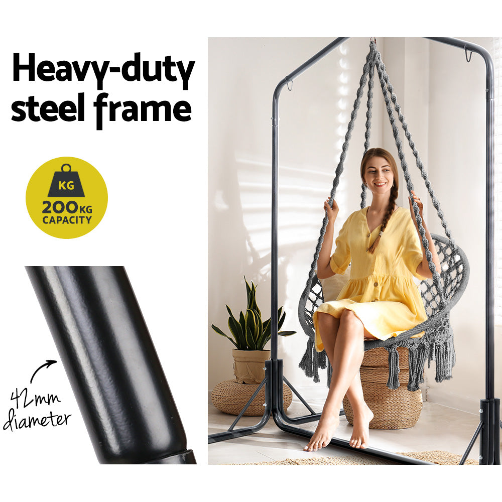 Grey Cotton Hanging Hammock Chair with Stand 124CM Height