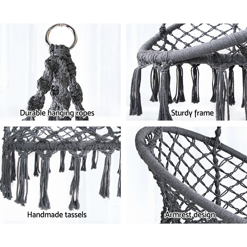 Grey Cotton Hanging Hammock Chair with Stand 124CM Height