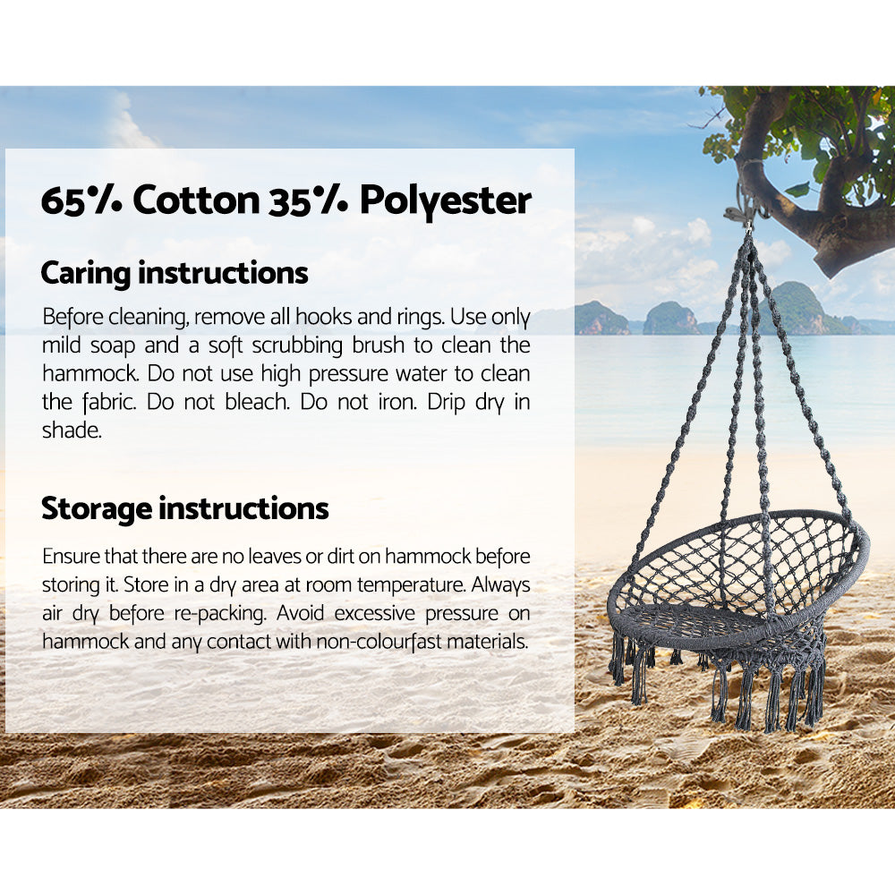 Grey Cotton Hanging Hammock Chair with Stand 124CM Height