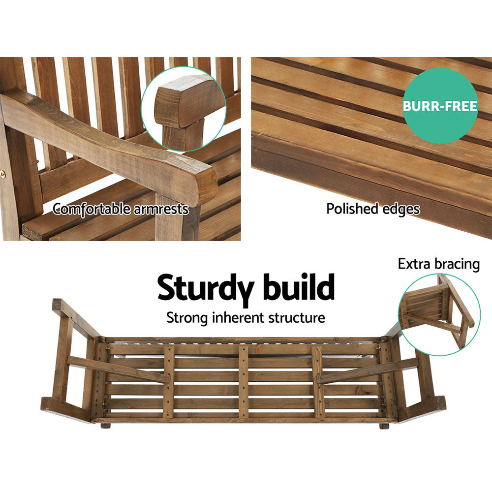 3 Seater Natural Brown Outdoor Wooden Garden Bench