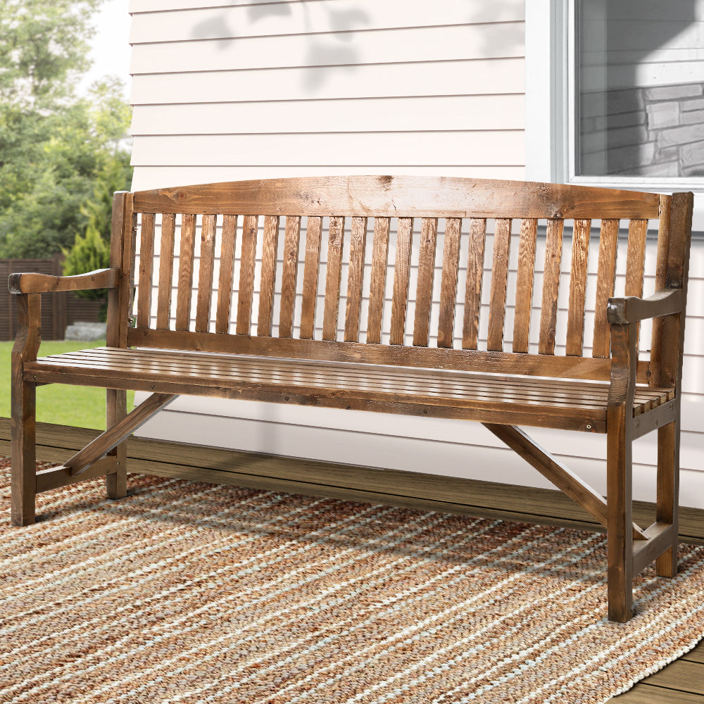 3 Seater Natural Brown Outdoor Wooden Garden Bench