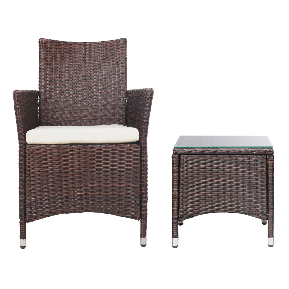 3 Piece Wicker Outdoor Furniture Set - Brown