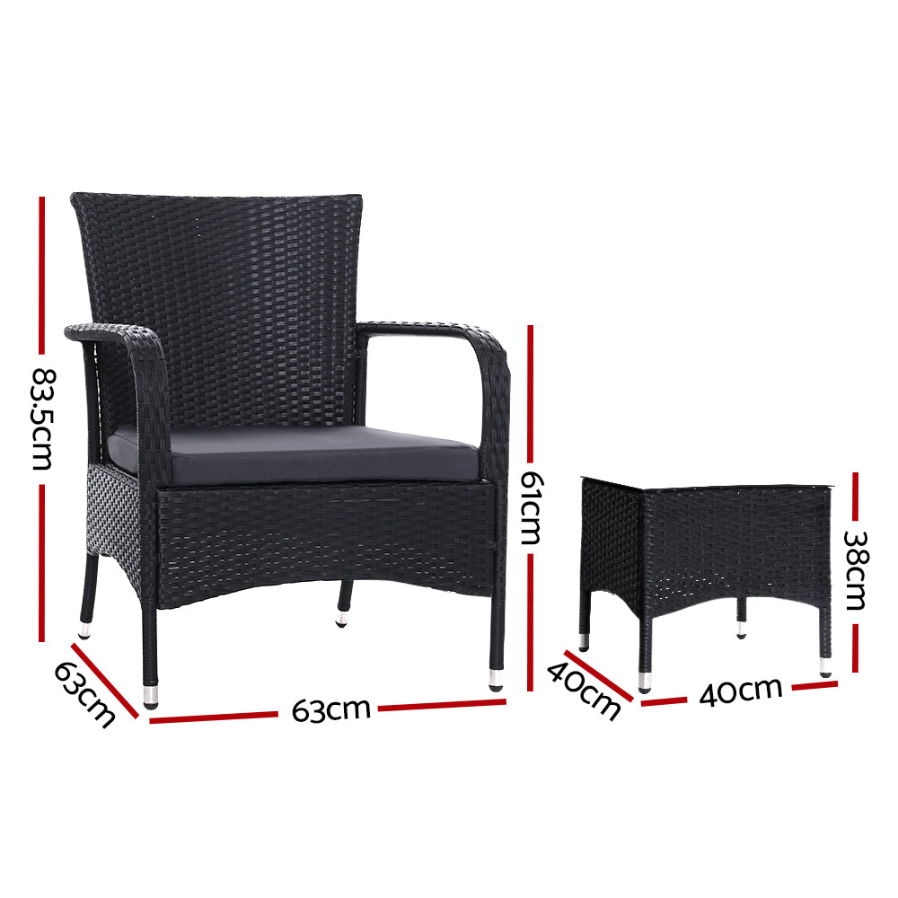 3 Piece Outdoor Patio Conversation Chairs & Table Set