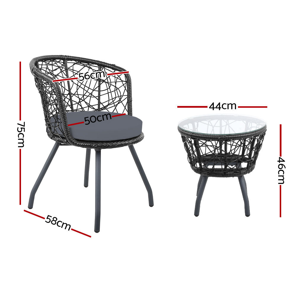 Outdoor Patio Chair and Table Set - Black