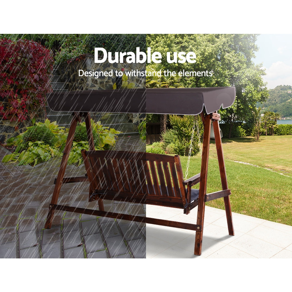 3 Seater Canopy Wooden Swing Bench - Charcoal