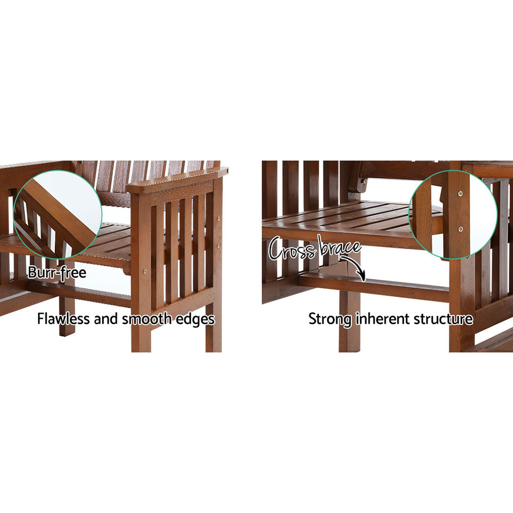 Outdoor Wooden Loveseat Garden Bench Chairs & Table  - Brown