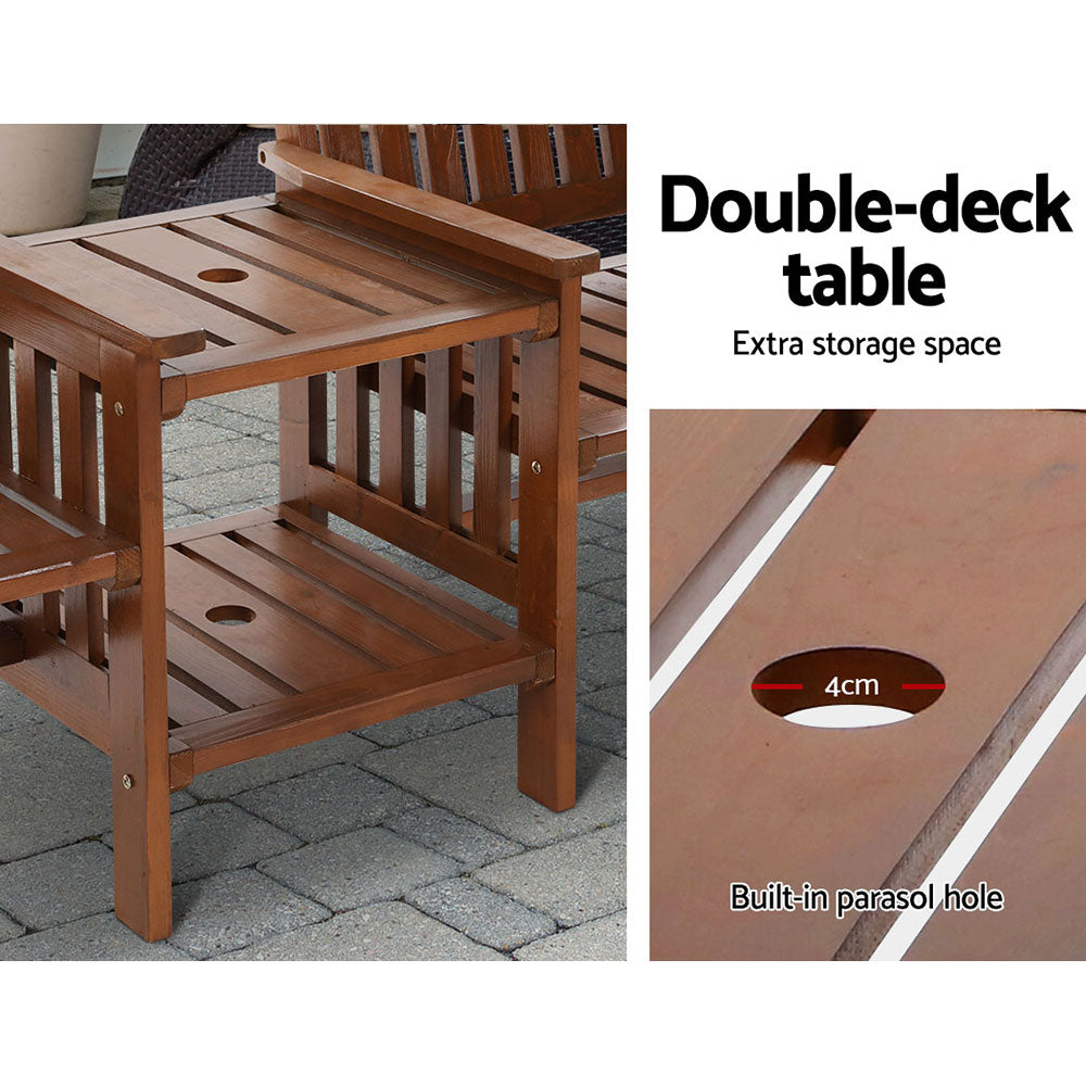 Outdoor Wooden Loveseat Garden Bench Chairs & Table  - Brown