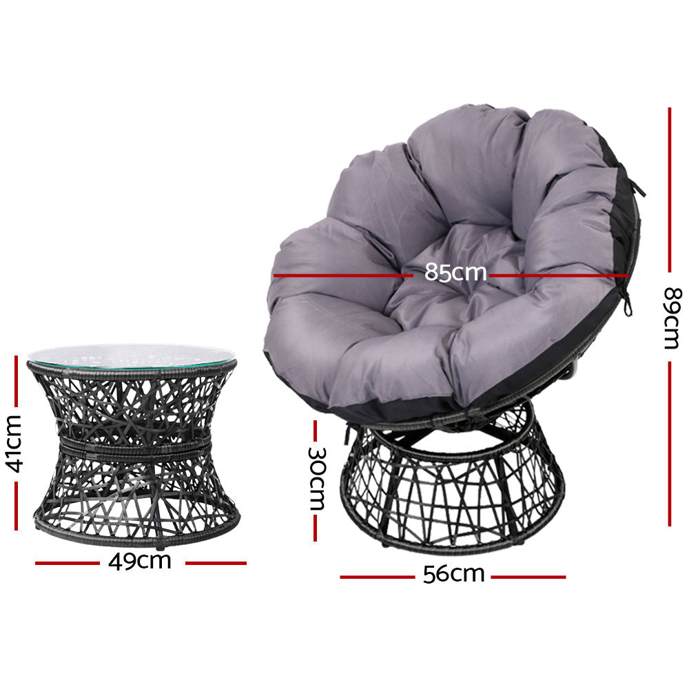 1 x Outdoor Papasan Chair and Side Table - Black