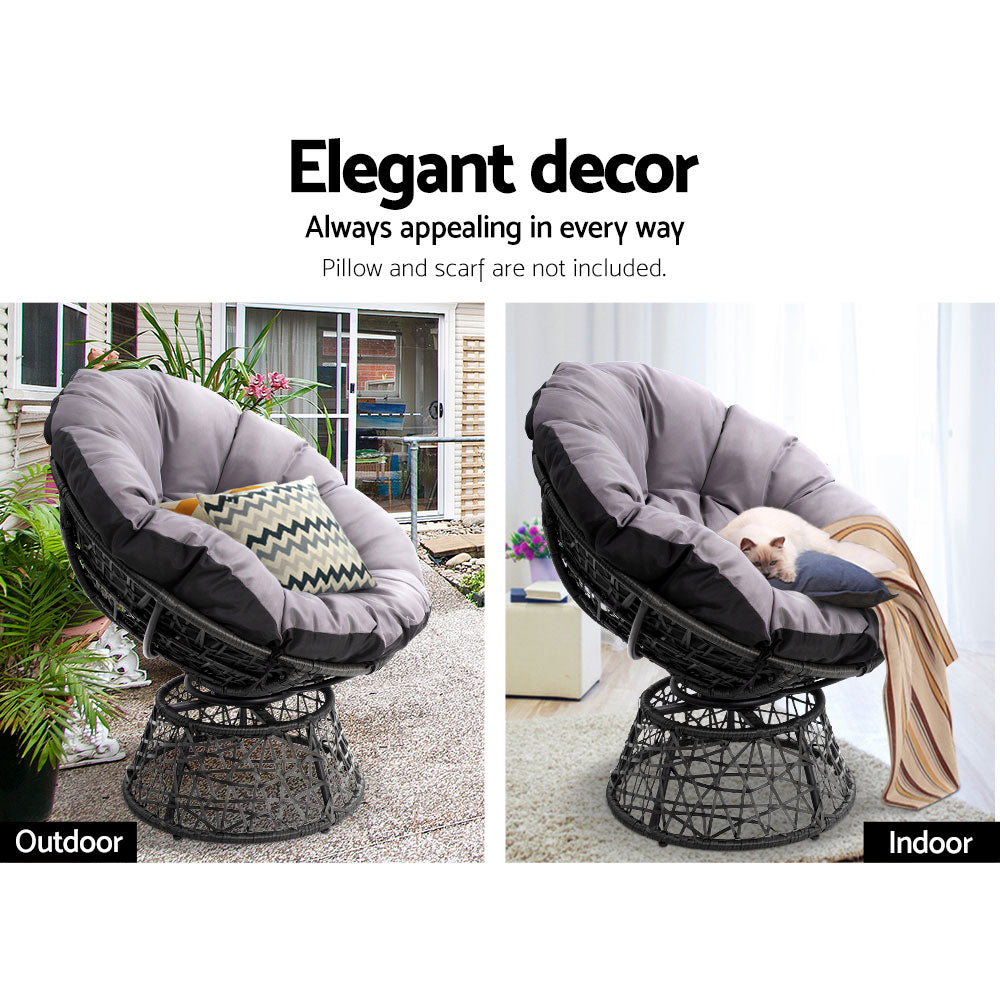 1 x Outdoor Papasan Chair and Side Table - Black