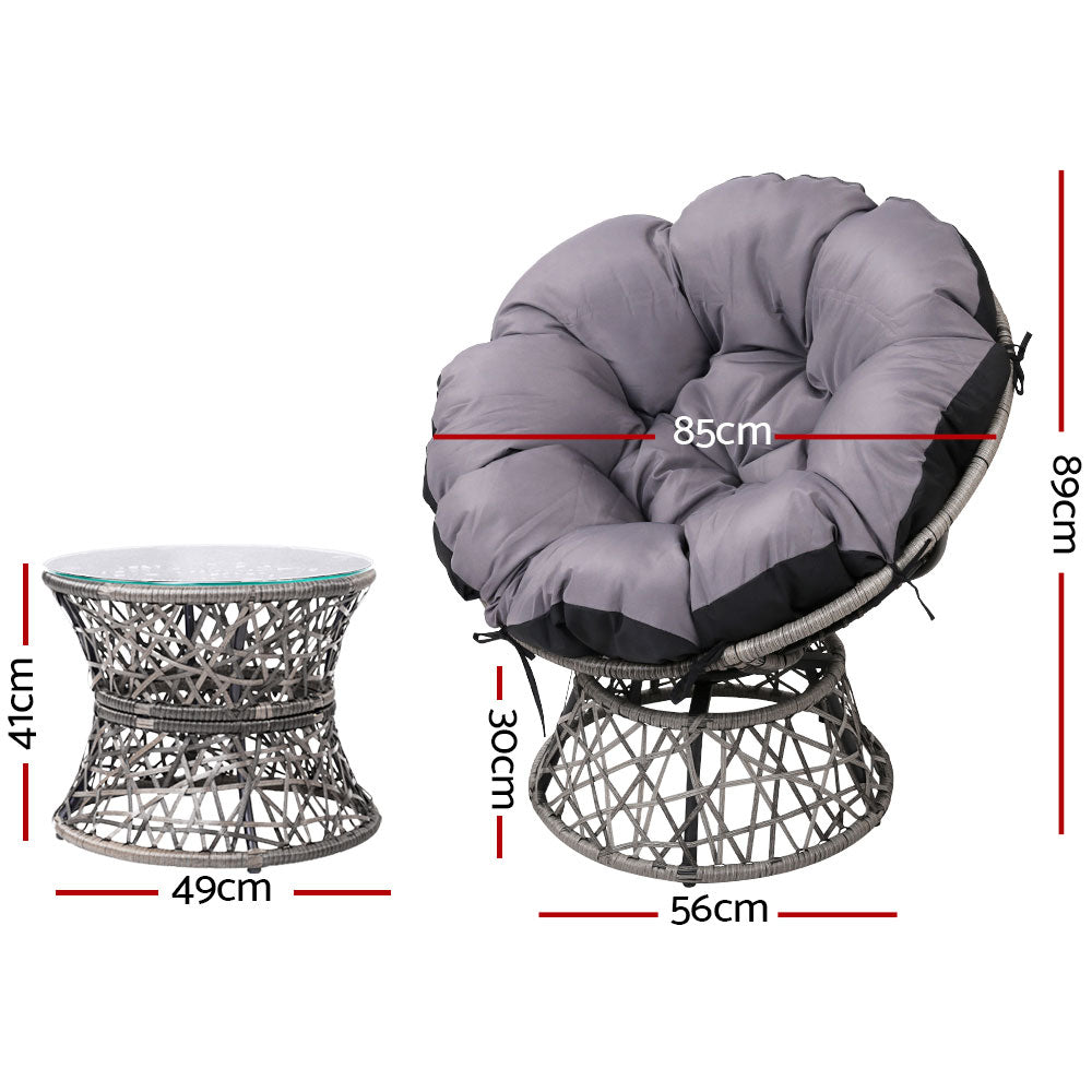 1 x Outdoor Papasan Chair and Side Table - Grey