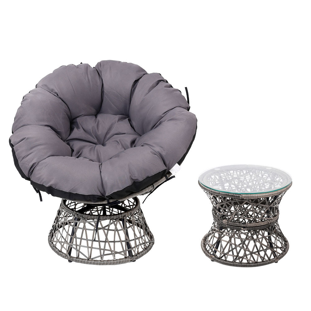 1 x Outdoor Papasan Chair and Side Table - Grey