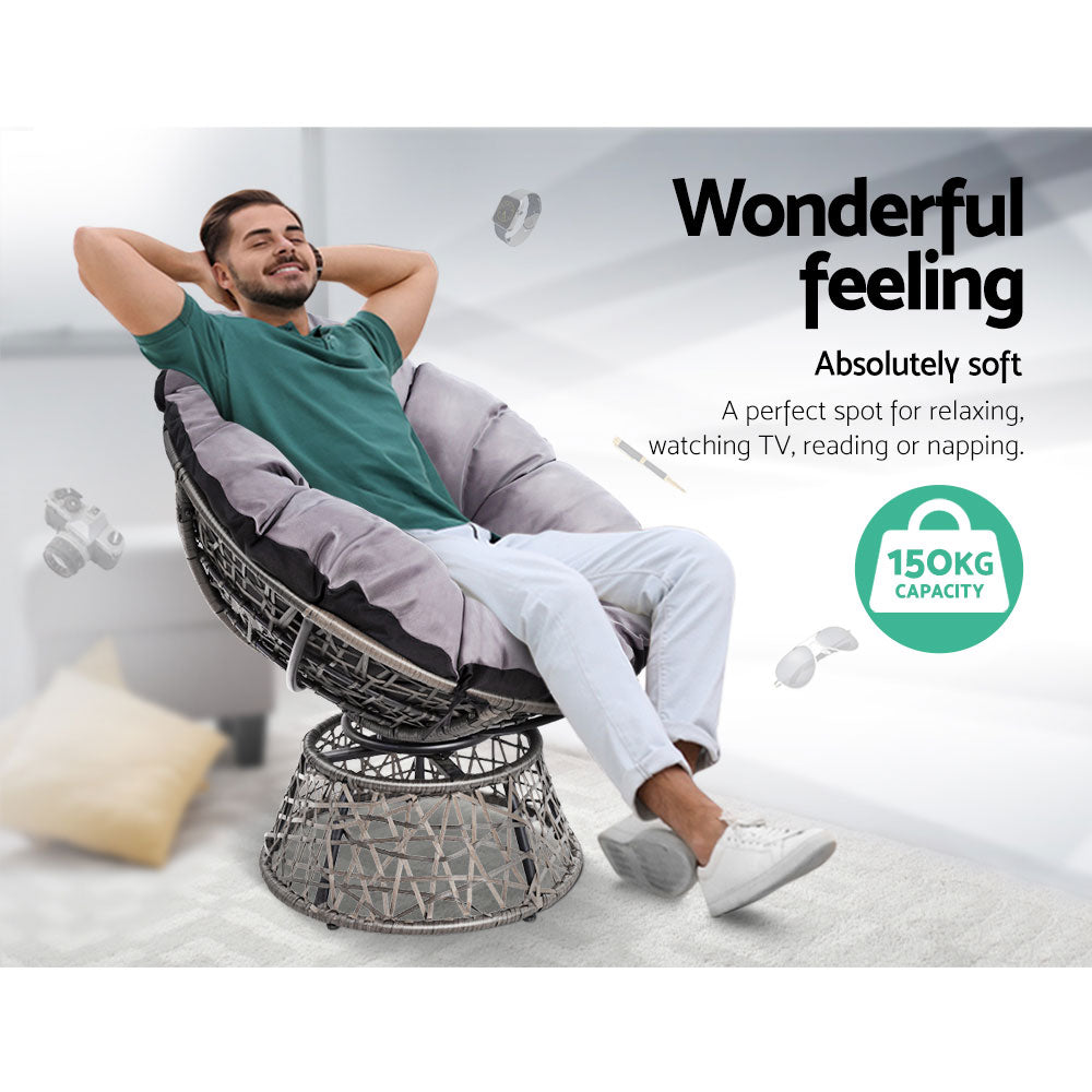 1 x Outdoor Papasan Chair and Side Table - Grey