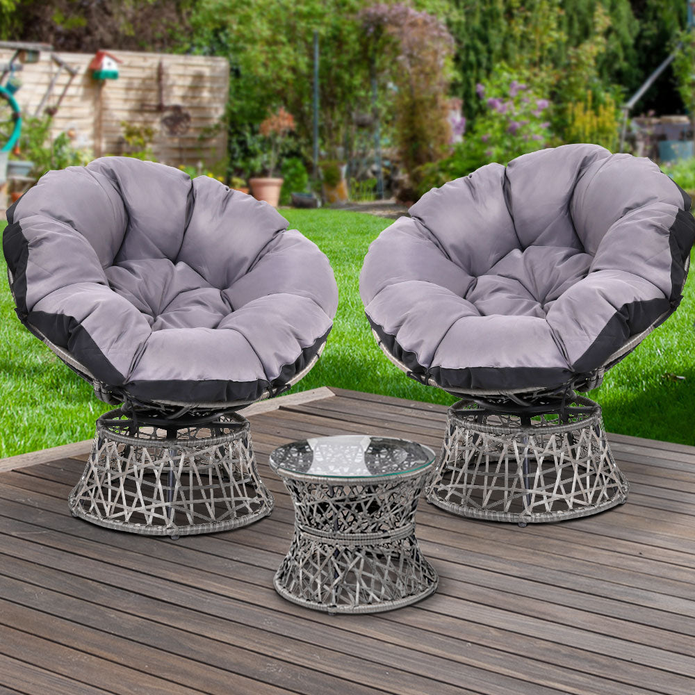 2 xOutdoor Papasan Chairs and Side Table - Grey