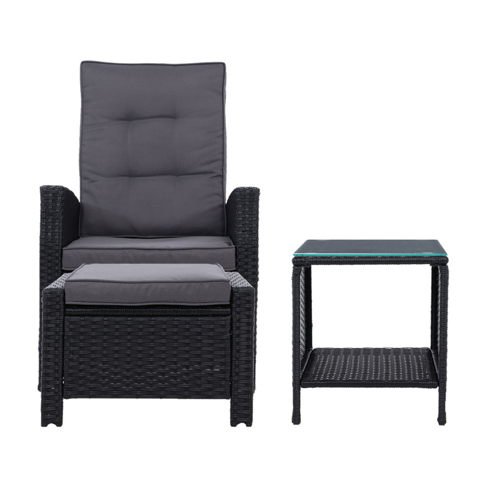 Mauritius Outdoor 5PC Black Recliner Chairs Sun Lounge Set W/Hollow Side Table