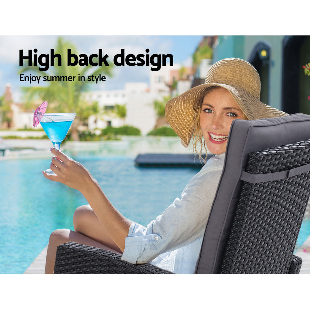 Mauritius Outdoor 5PC Black Recliner Chairs Sun Lounge Set W/Hollow Side Table