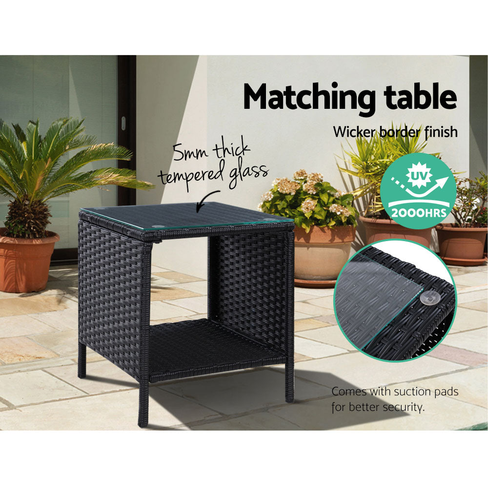Mauritius Outdoor 5PC Black Recliner Chairs Sun Lounge Set W/Hollow Side Table