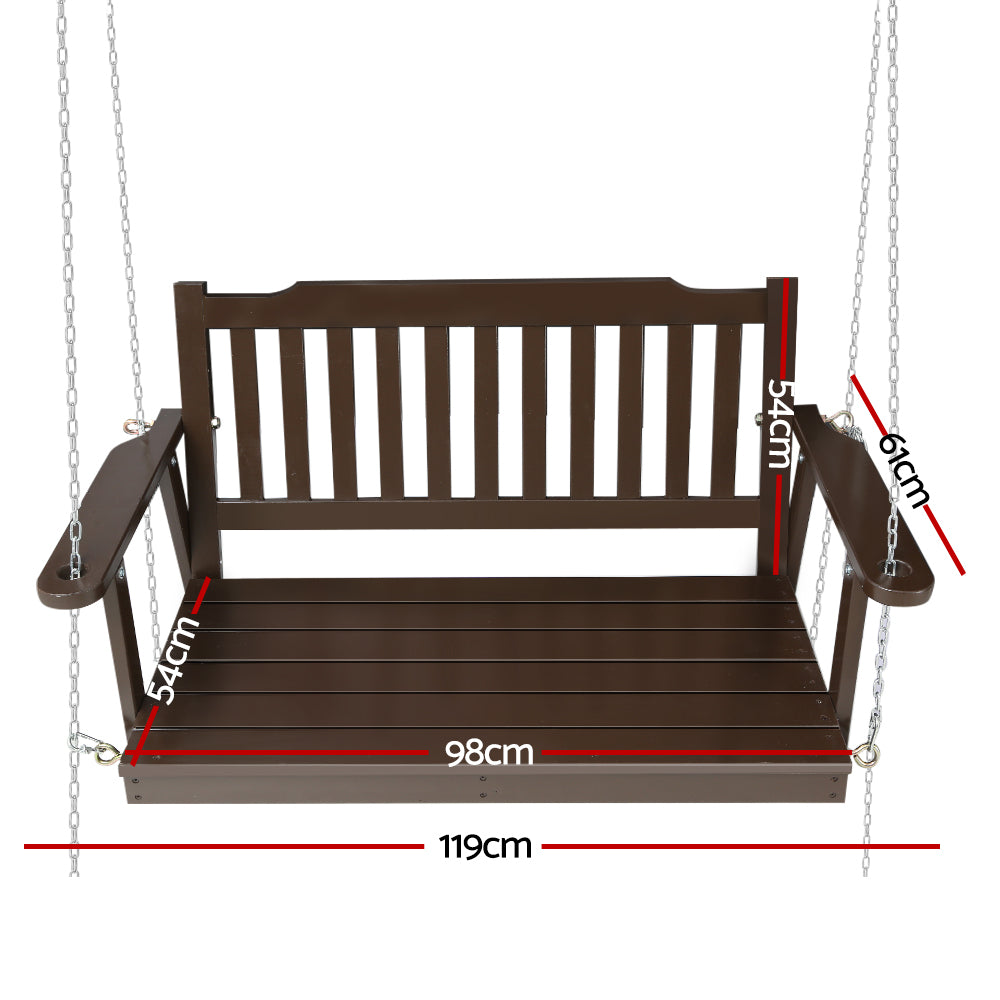 2 Seater Outdoor Wooden Swing Bench - Brown