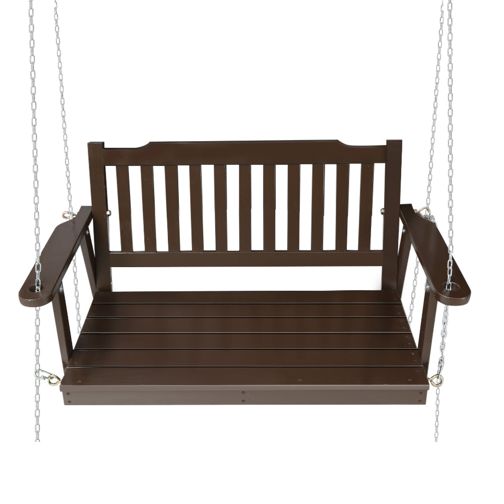2 Seater Outdoor Wooden Swing Bench - Brown