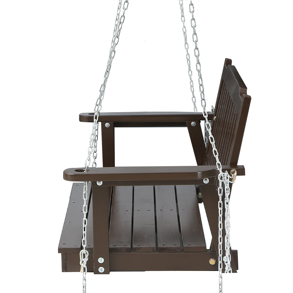 2 Seater Outdoor Wooden Swing Bench - Brown