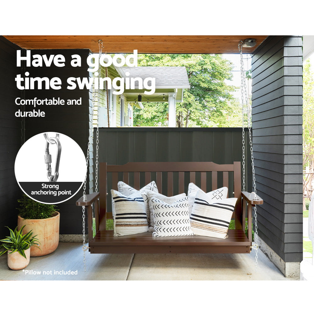 2 Seater Outdoor Wooden Swing Bench - Brown