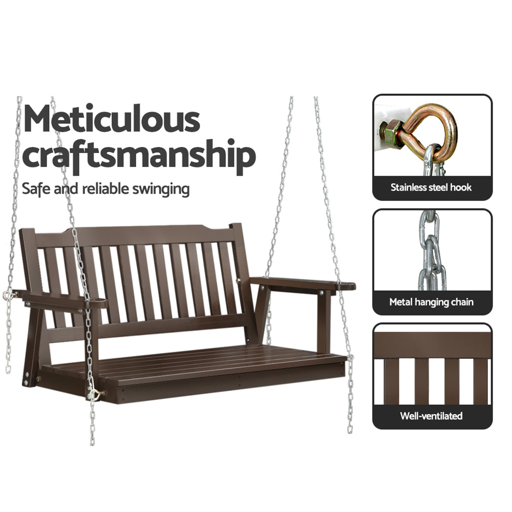2 Seater Outdoor Wooden Swing Bench - Brown