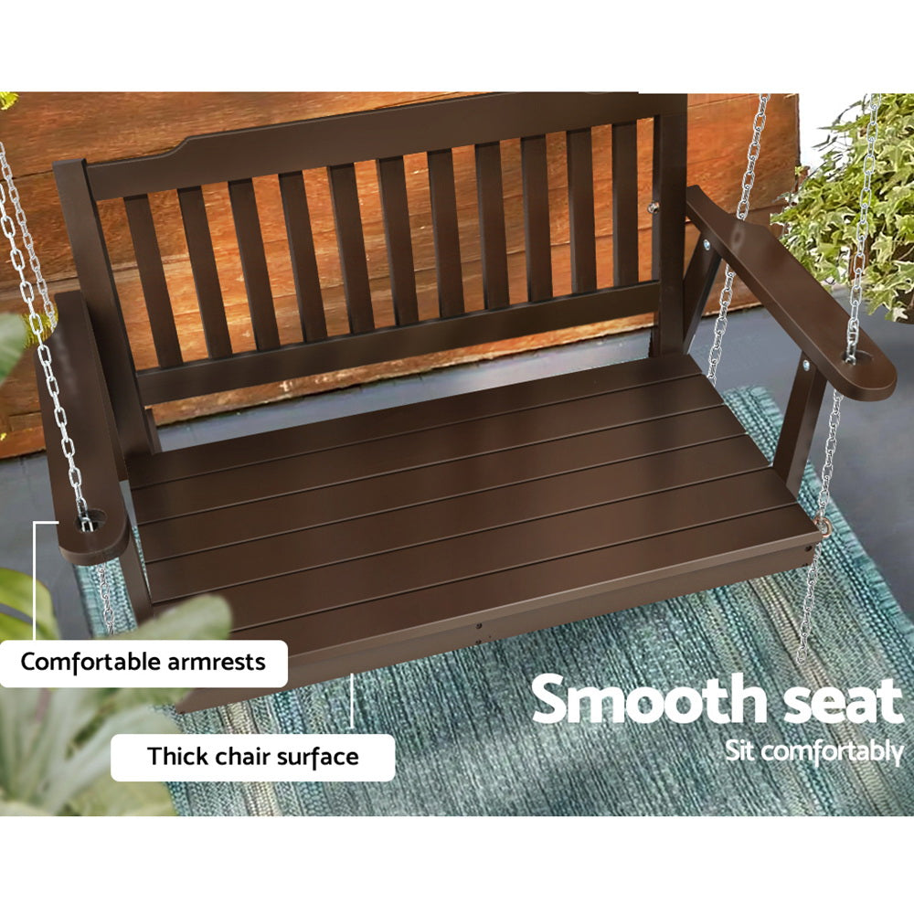2 Seater Outdoor Wooden Swing Bench - Brown