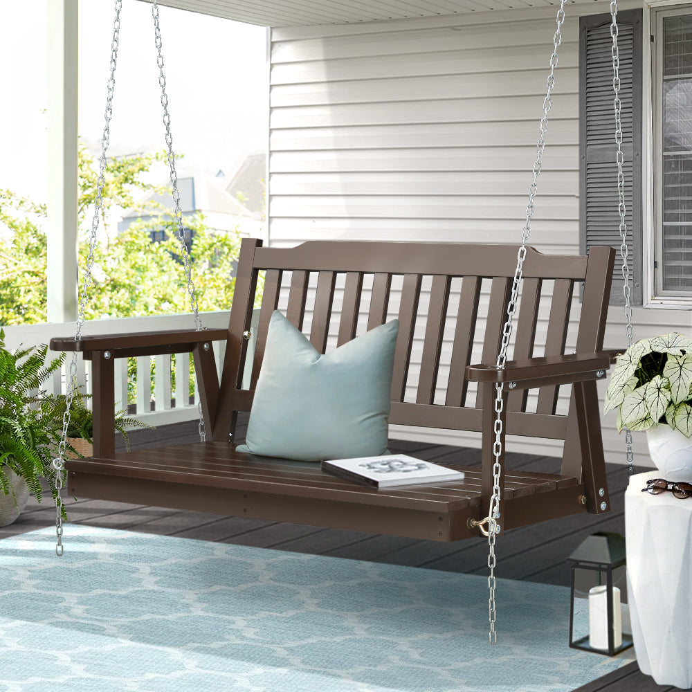 2 Seater Outdoor Wooden Swing Bench - Brown