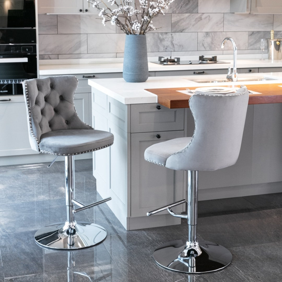 Clara Swivel Bar Velvet Stud Barstool x 4 - Gray