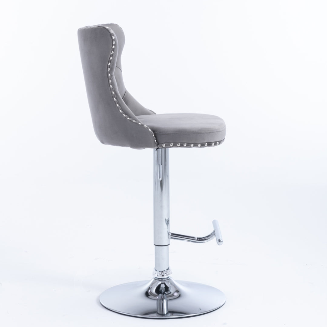 Clara Swivel Bar Velvet Stud Barstool x 4 - Gray