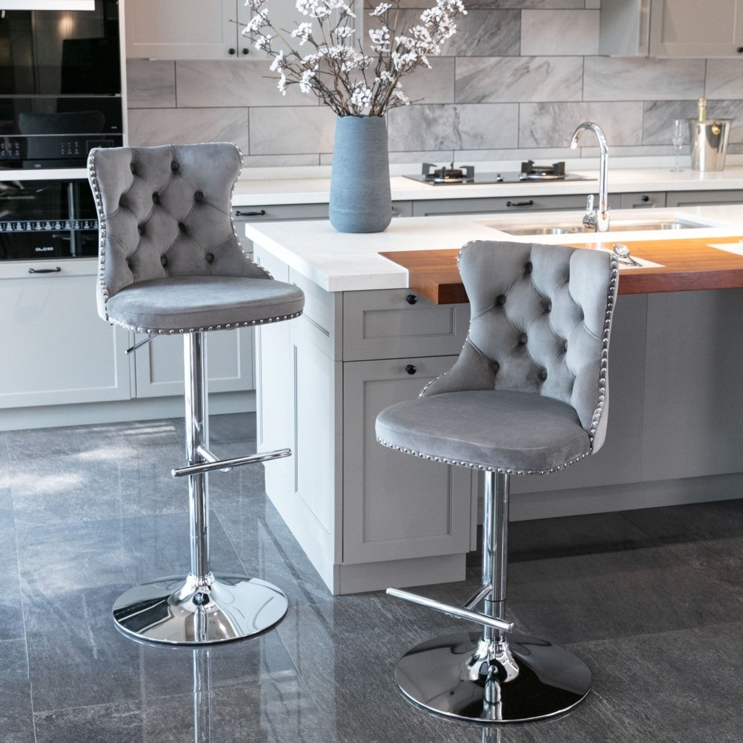 Clara Swivel Bar Velvet Stud Barstool x 4 - Gray