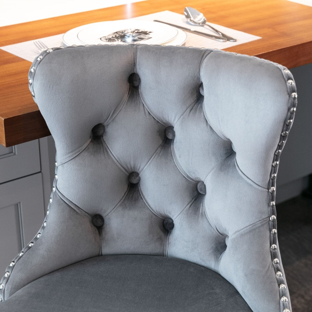 Clara Swivel Bar Velvet Stud Barstool x 4 - Gray
