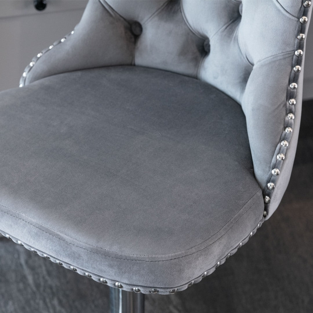 Clara Swivel Bar Velvet Stud Barstool x 4 - Gray