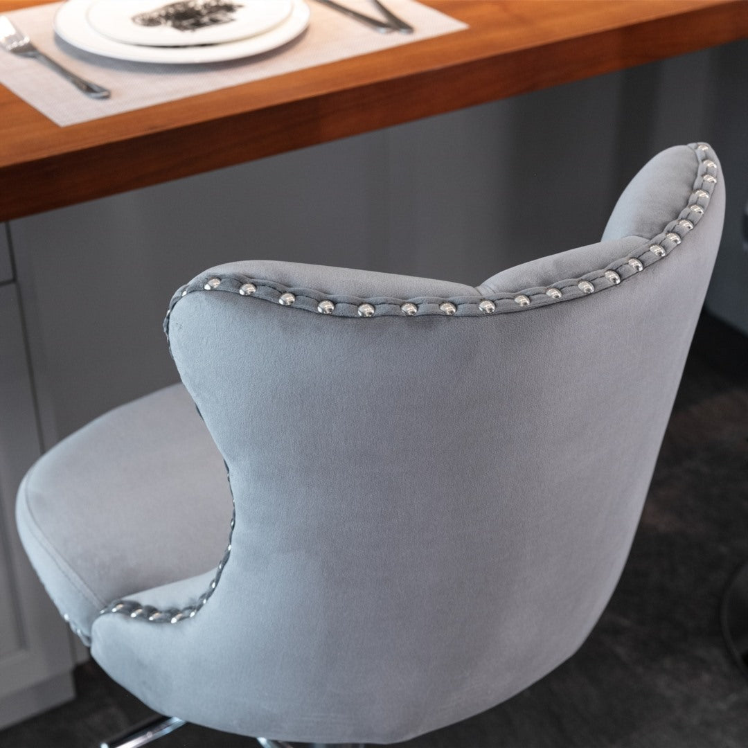 Clara Swivel Bar Velvet Stud Barstool x 4 - Gray