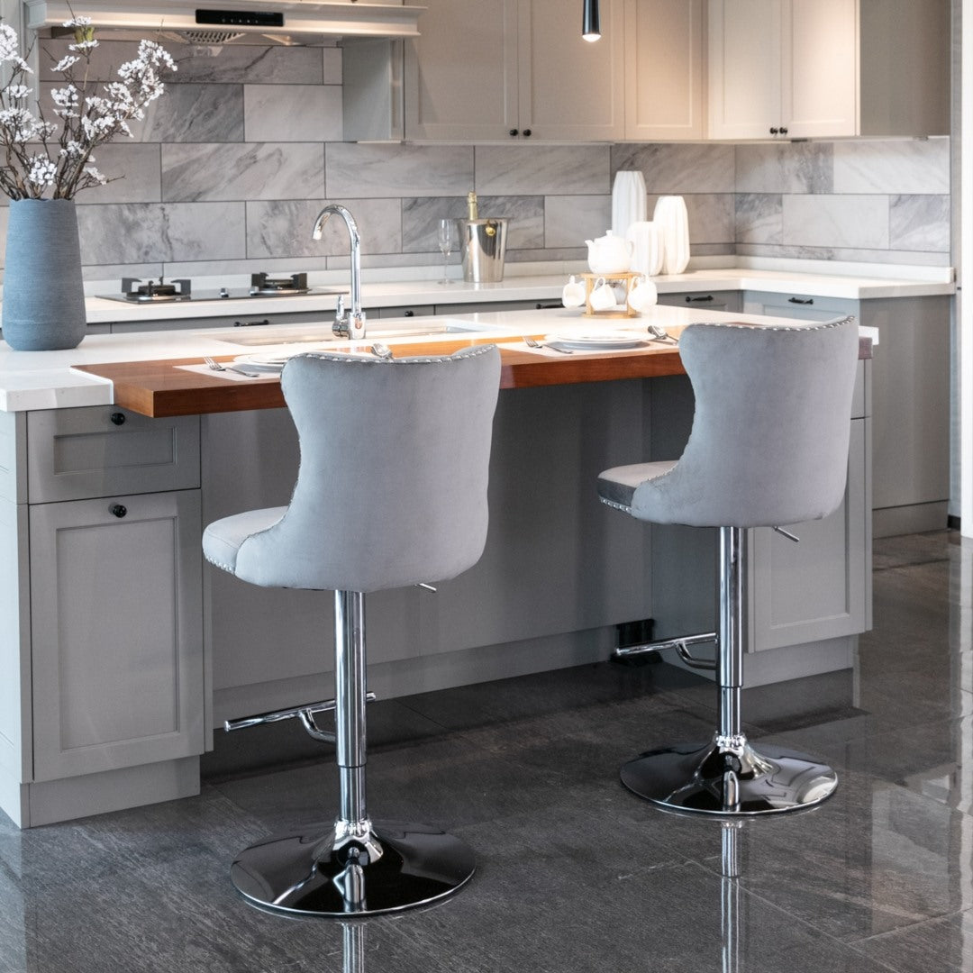 Clara Swivel Bar Velvet Stud Barstool x 4 - Gray