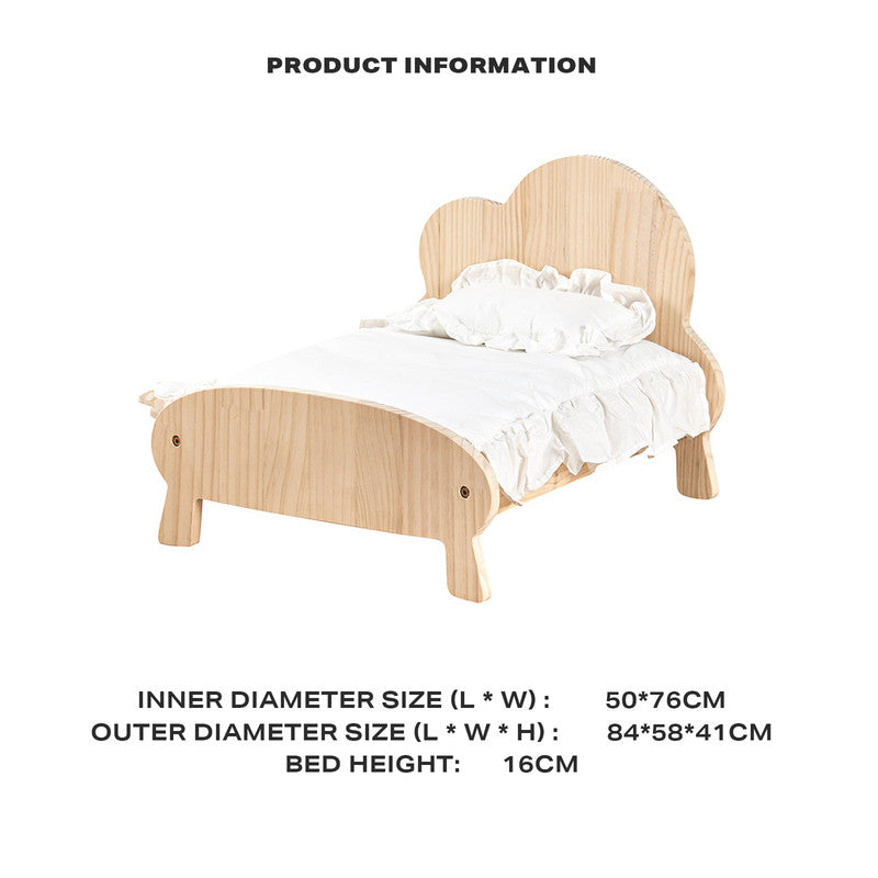 Solid Wooden Pet Frame Bed W/Pillow & Mattress